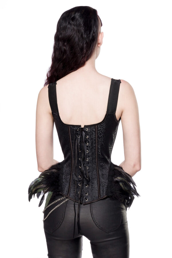 Ausgestelle Gothic-Corsage aus Brokat und Federn – Bild 2