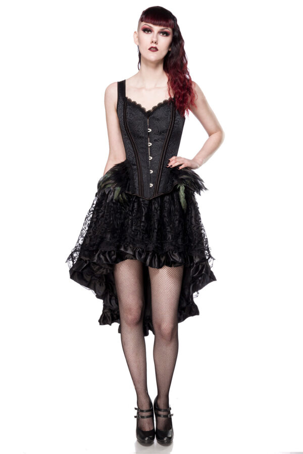 Ausgestelle Gothic-Corsage aus Brokat und Federn – Bild 4