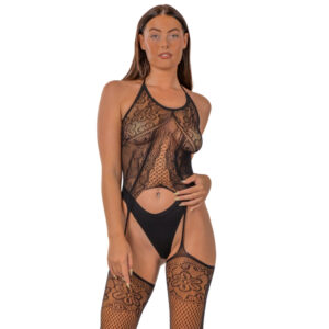 Lace by LJ Lace Suspender Bodystocking Black