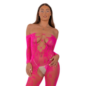 Lace by LJ Lace Up Front Crotchless Bodystocking Fushia