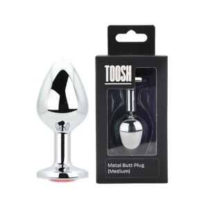 Toosh Silver Metal Butt Plug Medium Red Stone