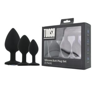 Toosh Silicone Butt Plug Black Set of 3 Clear Stone