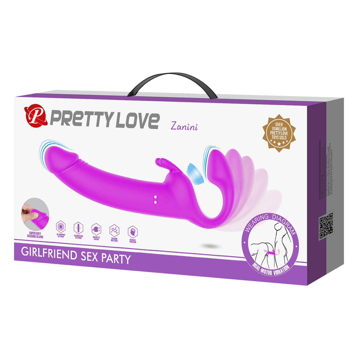Pretty Love – Zanini – Vibrierender trägerloser Umschnalldildo – Lila