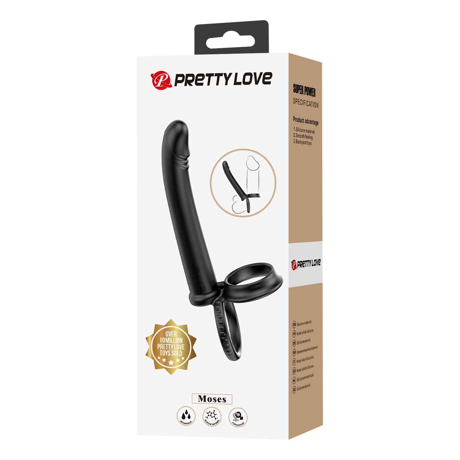 Pretty Love – Moses – Schwanz und Hoden Ring Dildo – Schwarz
