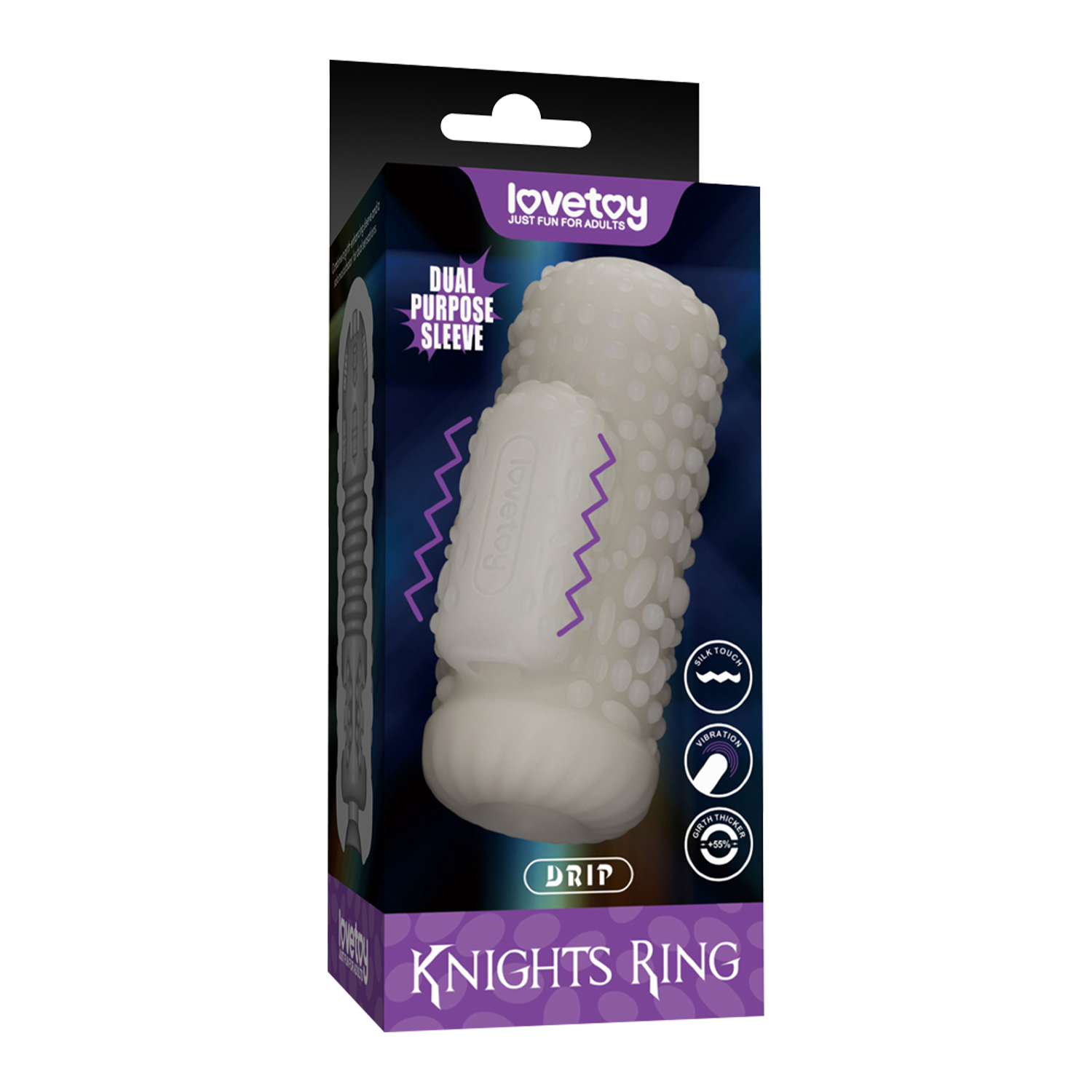 LoveToy – Knights Ring – Vibrierendes Doppel-Penis-Sleeve – Drip – Weiß