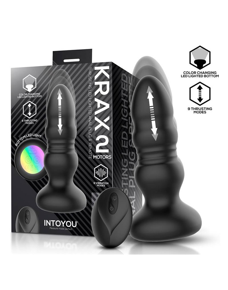 IY – Krax – Butt Plug mit Vibration, Stoßfunktion, LED-Licht und Fernbedienung – Schwarz