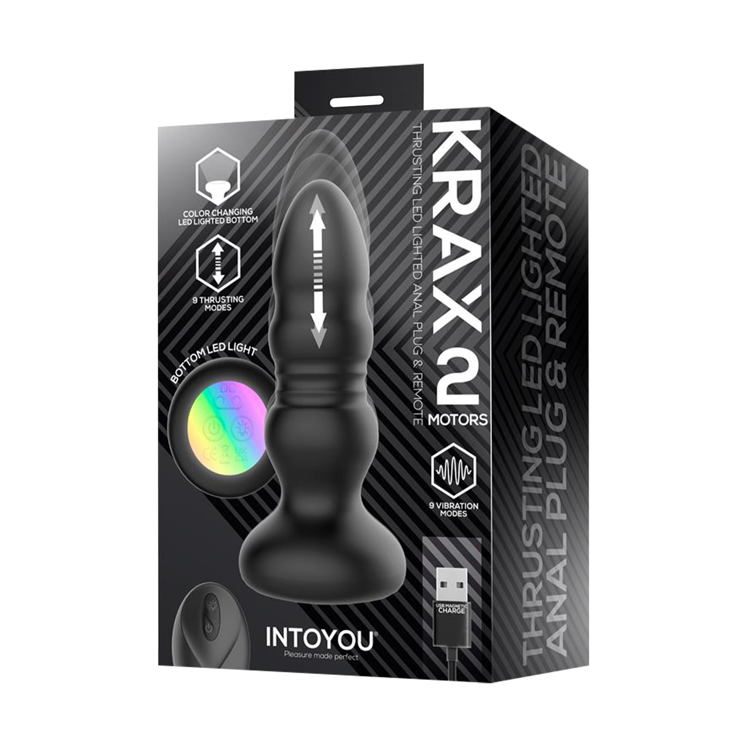 IY – Krax – Butt Plug mit Vibration, Stoßfunktion, LED-Licht und Fernbedienung – Schwarz – Bild 7