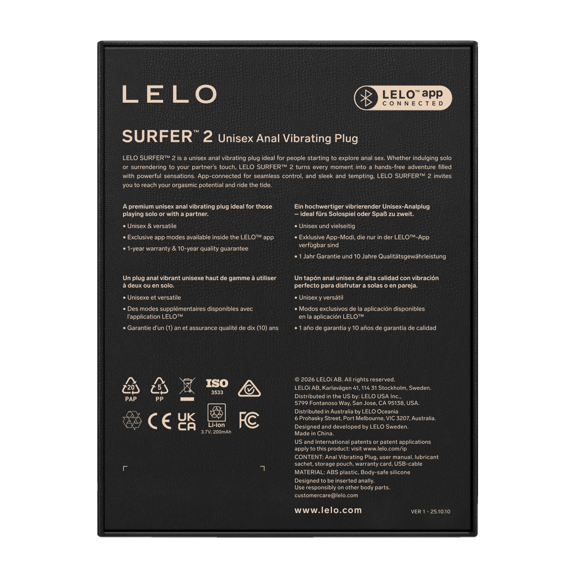 LELO Surfer 2 – Unisex-Analvibrator – Schwarz – Bild 5