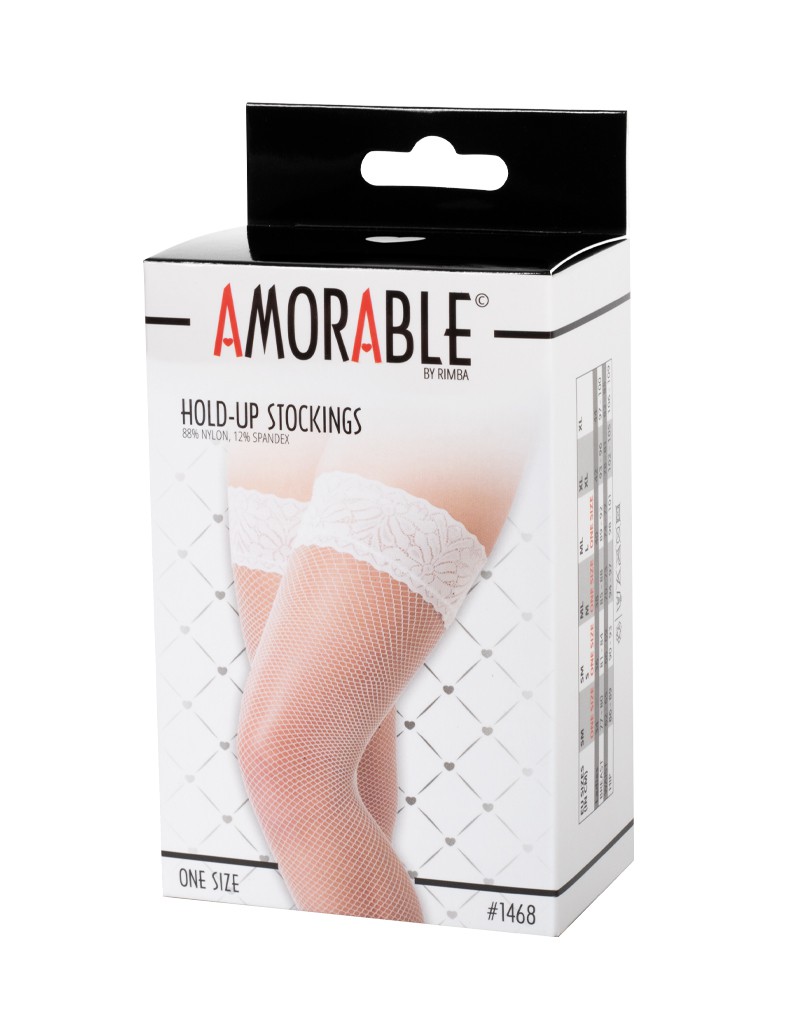 Amorable by Rimba – Halterlose Netzstrümpfe – One Size – Weiß