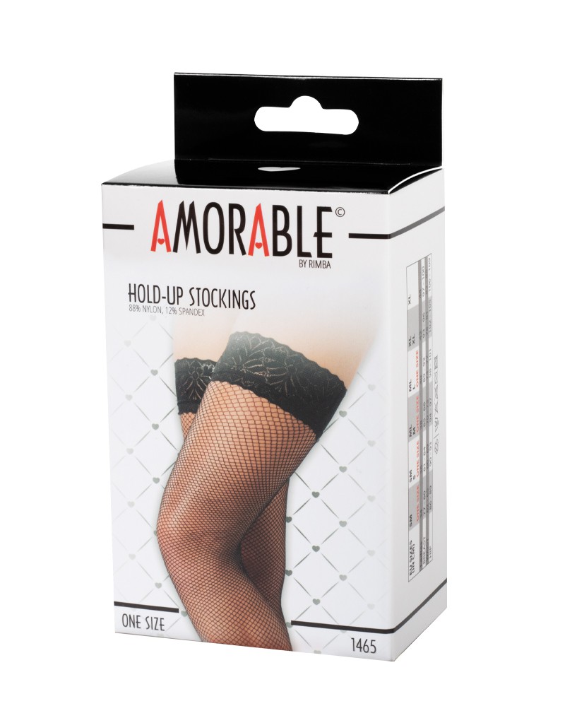 Amorable by Rimba – Halterlose Netzstrümpfe – One Size – Schwarz