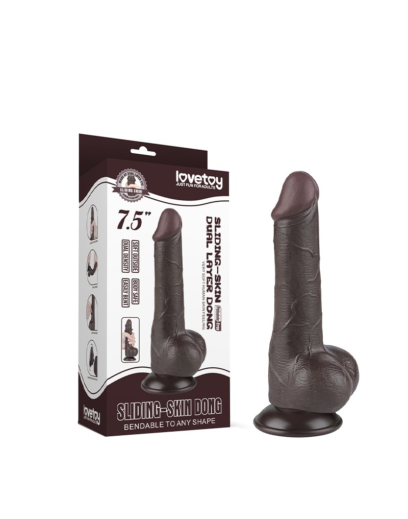 LoveToy – Hautgleitdildo 19,5 cm (Ø 3,6 cm) – Schwarz