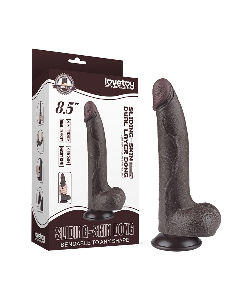 LoveToy – Gleitender Hautdildo 20 cm (Ø 4 cm) – Schwarz