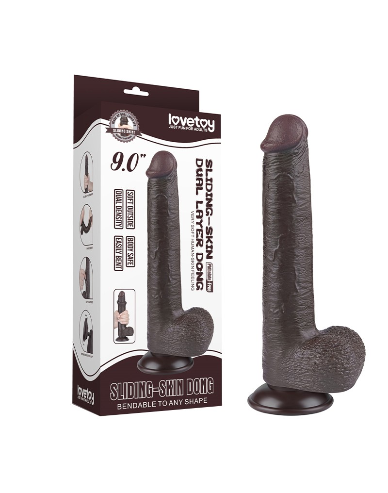 LoveToy – Hautgleitdildo 22 cm (Ø 3,7 cm) – Schwarz