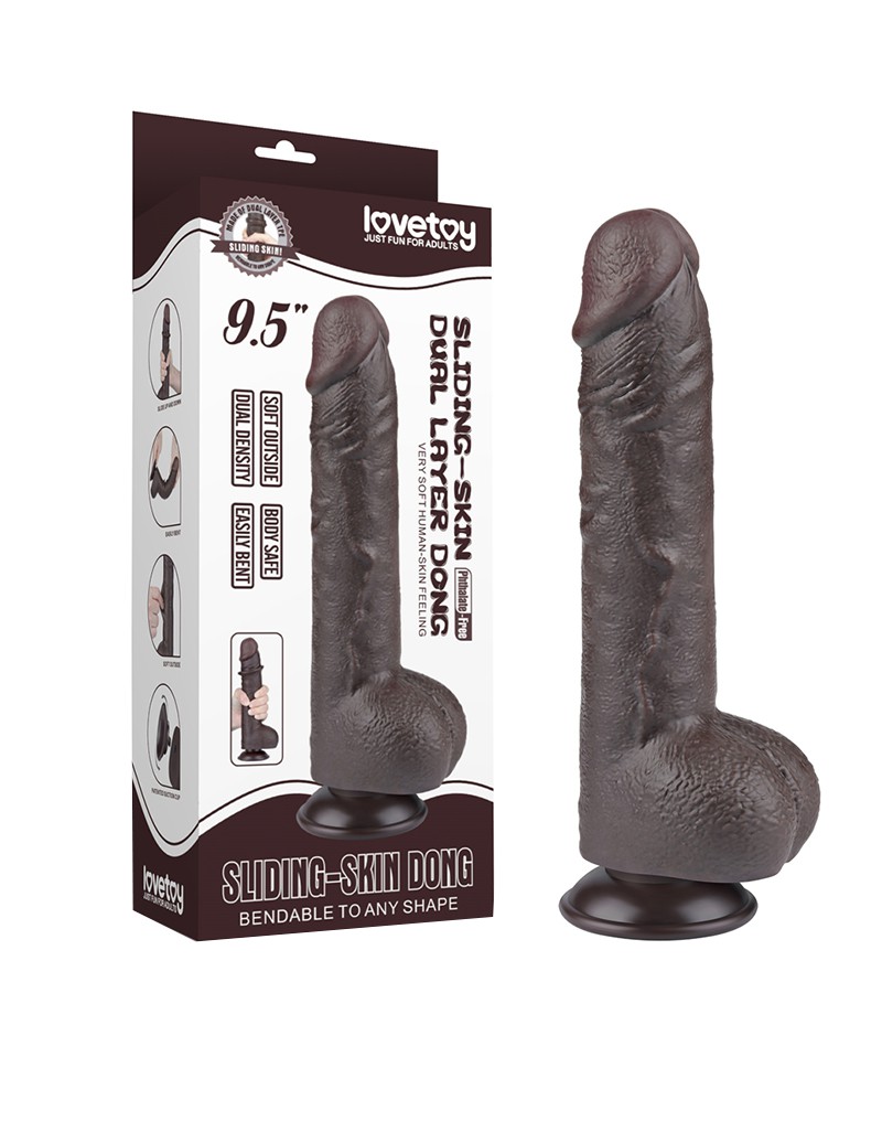 LoveToy – Gleitender Hautdildo 24 cm (Ø 4,3 cm) – Schwarz