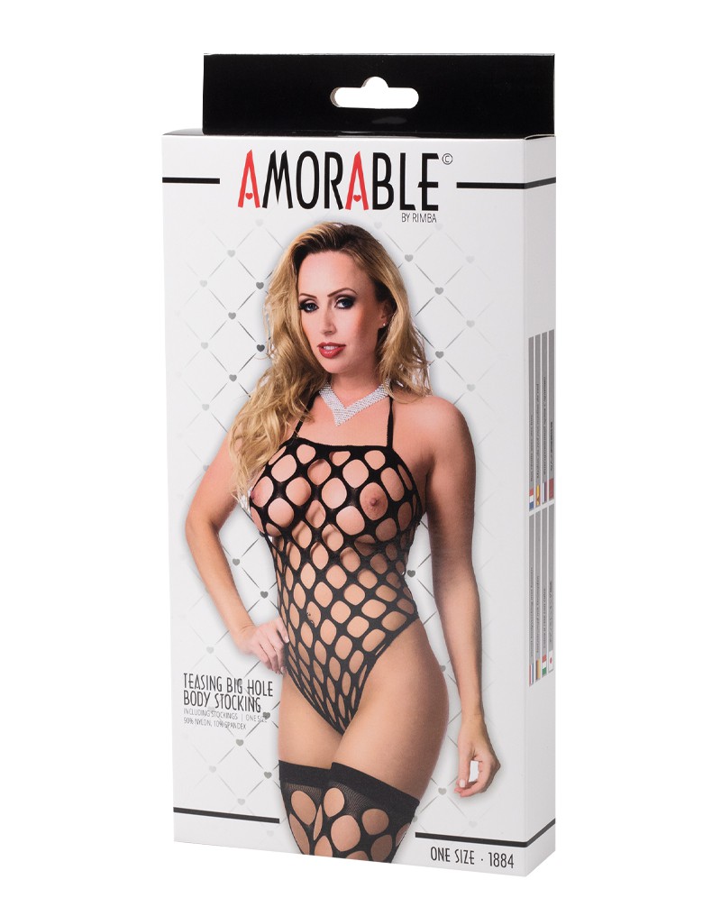 Amorable by Rimba – Bodystocking mit Strümpfen – One Size – Schwarz