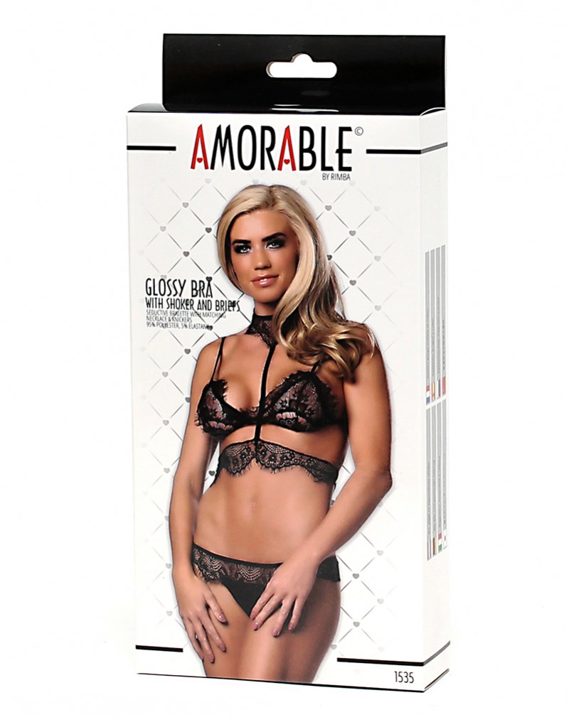 Amorable by Rimba – BH mit passendem Slip und Halsband -Schwarz