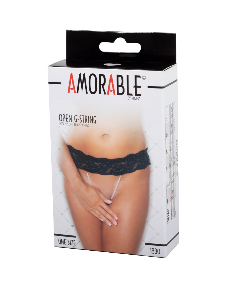 Amorable by Rimba – G-String mit Perlen – One Size – Schwarz