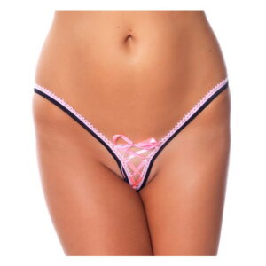 Amorable by Rimba - G-String mit Spitze - One Size - Schwarz / Rosa