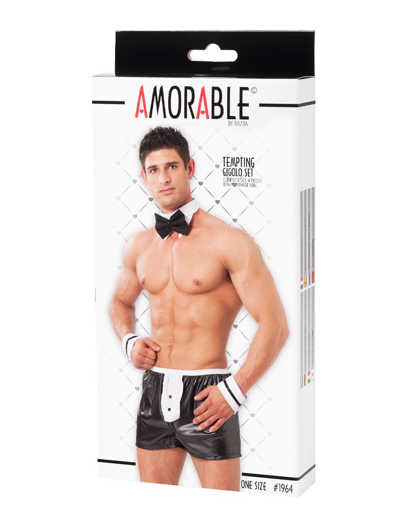 Amorable by Rimba – 4-teiliges Gigolo-Set – One Size – Schwarz