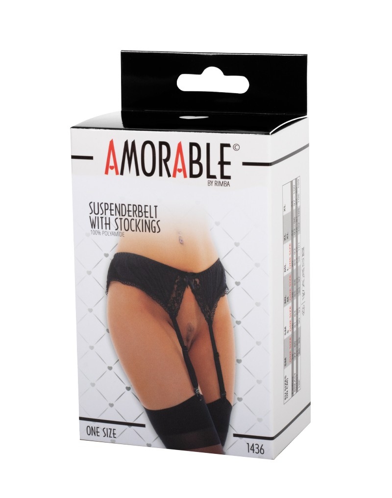 Amorable by Rimba – Strapsgürtel mit Strümpfen – One Size – Schwarz