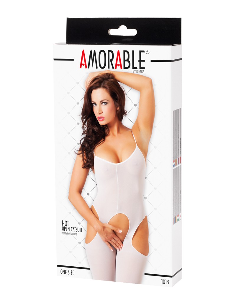 Amorable by Rimba – Catsuit mit offenem Schritt – One Size – Weiß