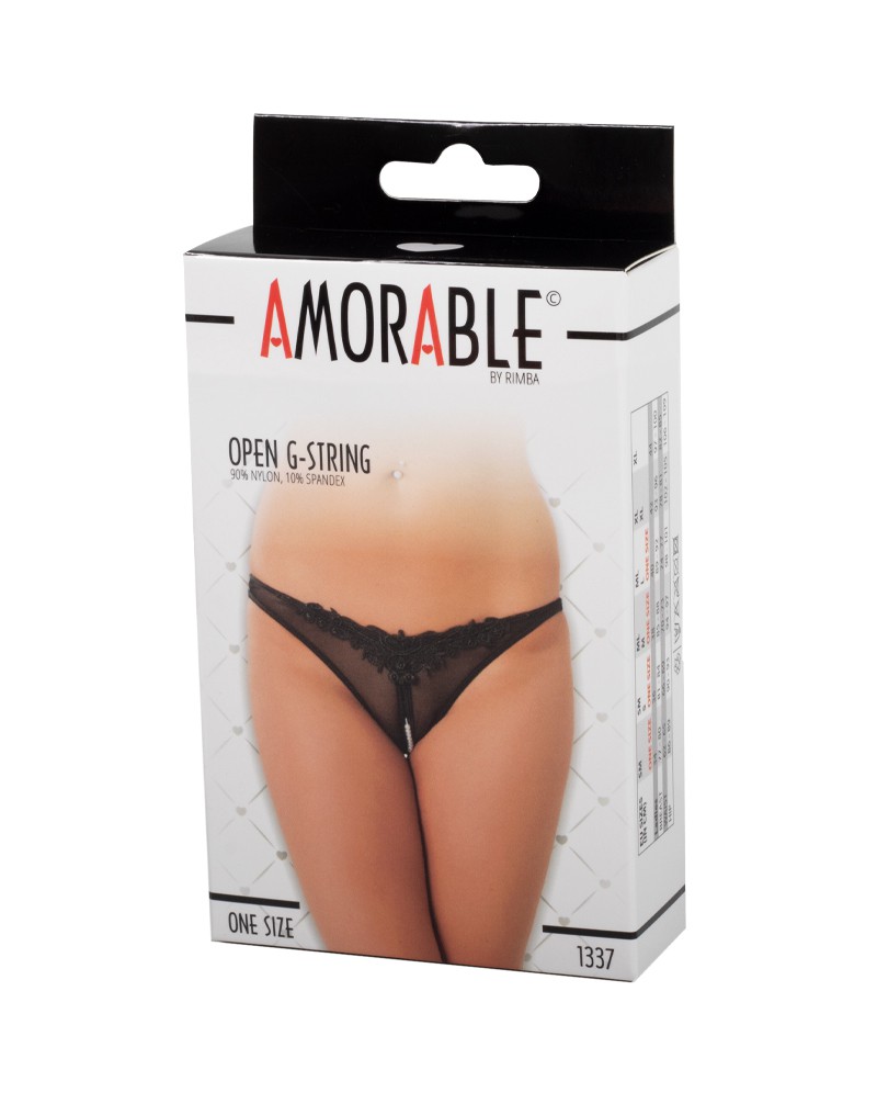 Amorable by Rimba – Offener String mit Perlen – One Size – Schwarz