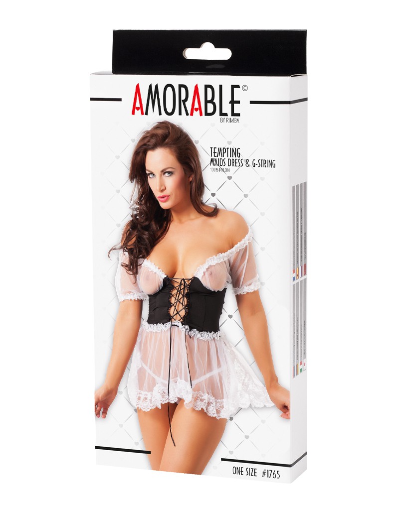 Amorable by Rimba – Kellnerin Kleid und Slip – One Size – Schwarz / Weiß