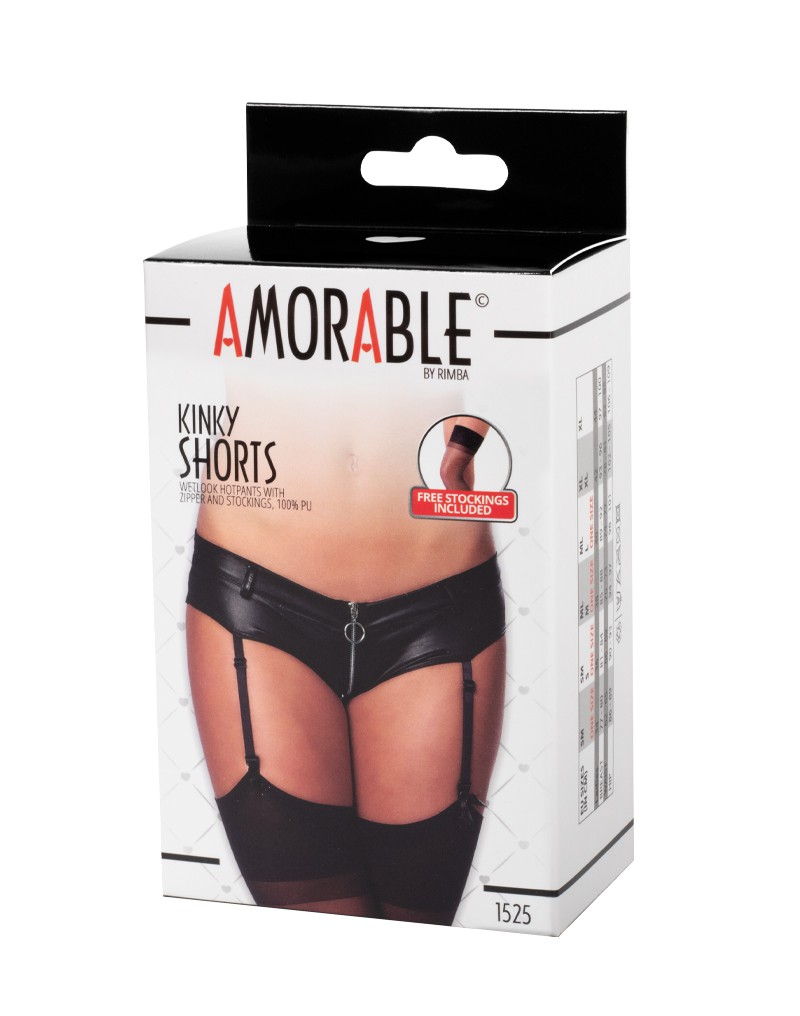 Amorable by Rimba – Hose mit Reißverschluss, Hosenträger und Strümpfe – Schwarz