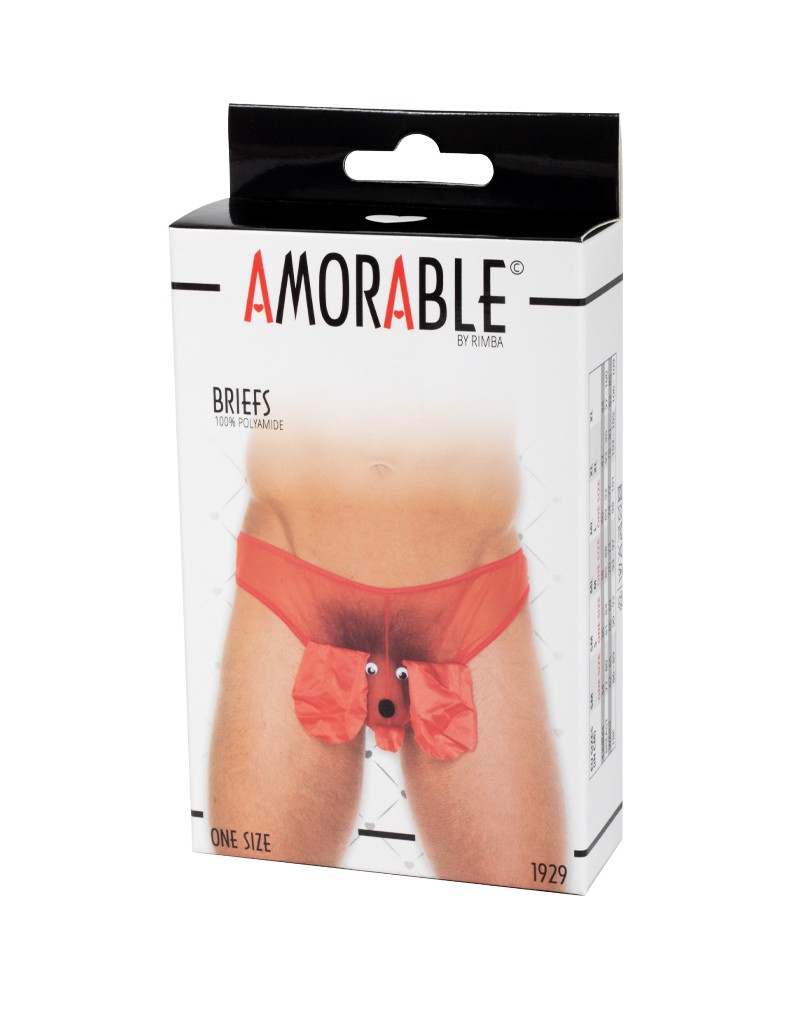 Amorable by Rimba – Transparenter Slip mit Hundekopf – One Size – Rot