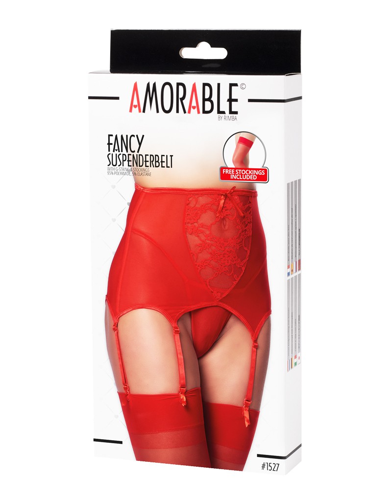 Amorable by Rimba – Strapshalter mit G-String und Strümpfen – Rot