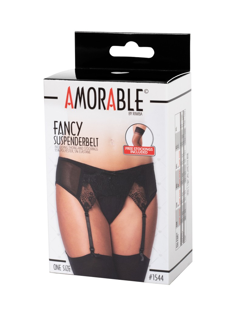 Amorable by Rimba – Strapshalter mit G-String und Strümpfen – One Size – Schwarz