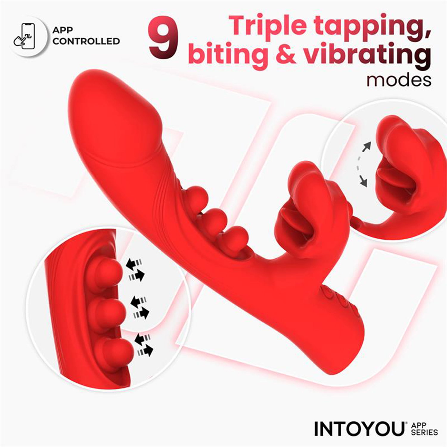 IY – Trixy – Mundvibrator mit dreifacher Klopffunktion und App-Steuerung – Rot – Bild 4