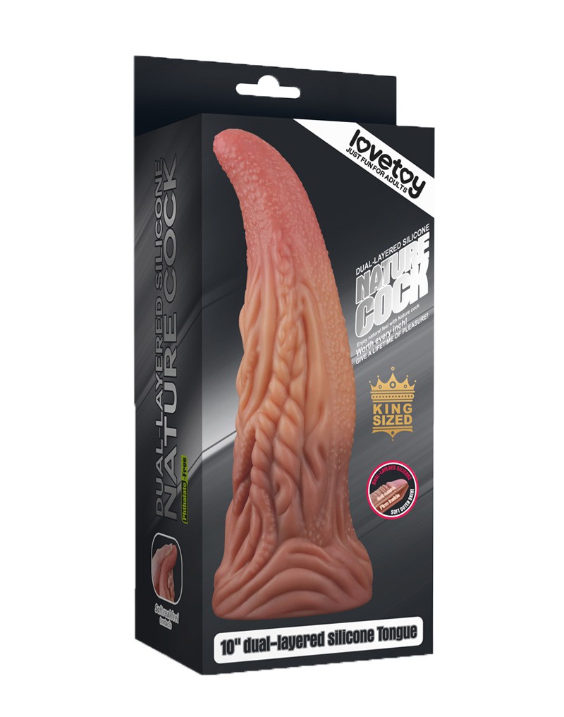 LoveToy – Dildo mit Zunge 25.4 cm – Nude/Braun