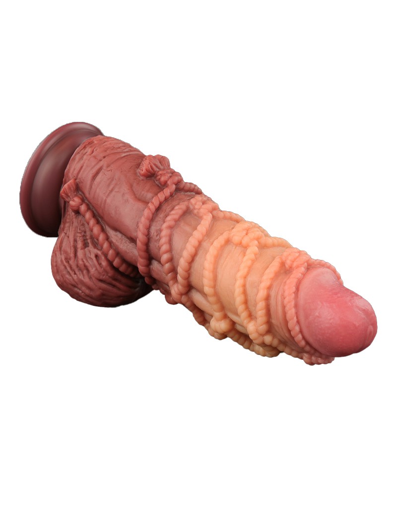 LoveToy - Extremer Dildo mit Seilmotiv 24 cm - Braun & Nude – Bild 13