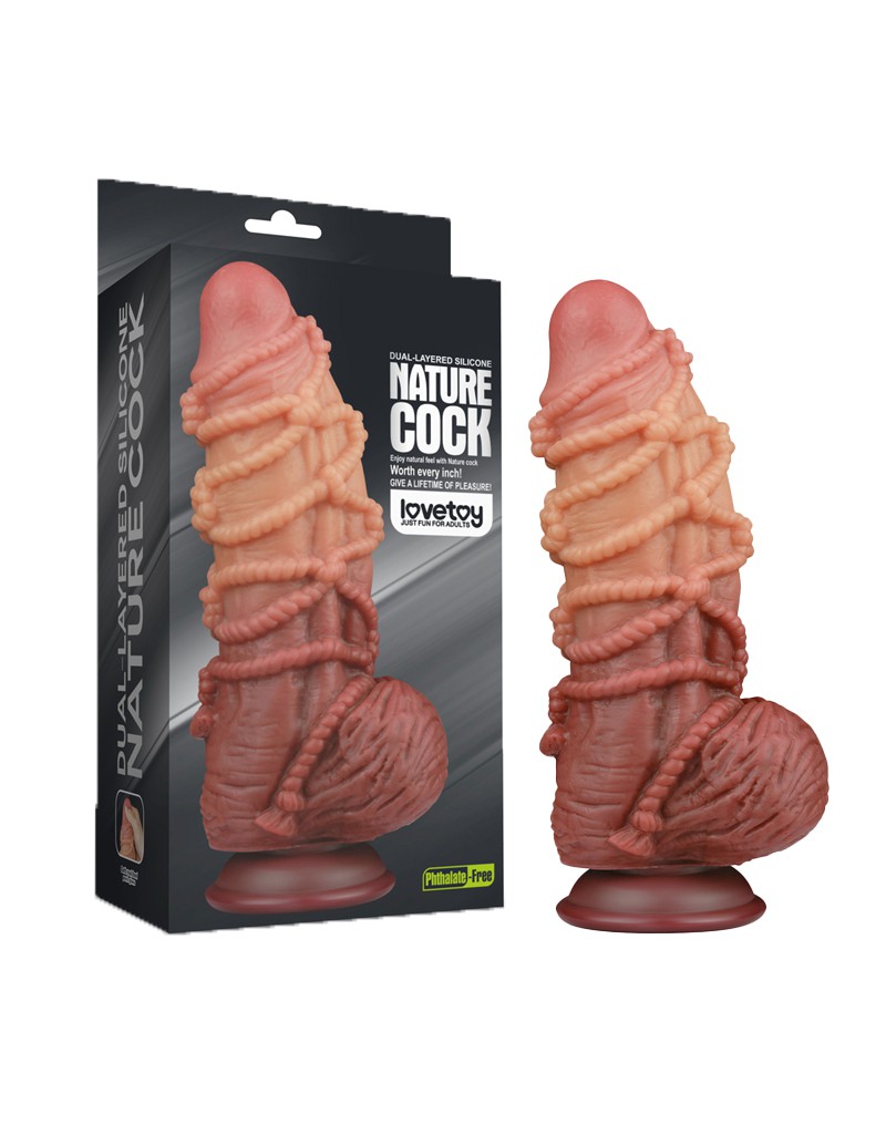 LoveToy – Extremer Dildo mit Seilmotiv 24 cm – Braun & Nude