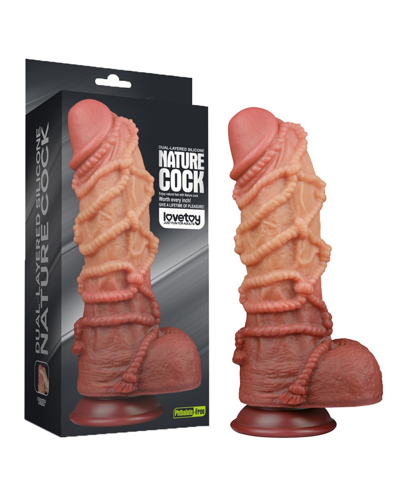 LoveToy – Extremer Dildo mit Seilmotiv 26.5 cm – Braun & Nude