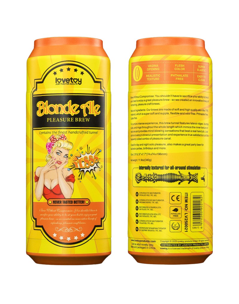 LoveToy - Pleasure Brew Blonde Ale Vagina Masturbator - Nude & Gelb – Bild 22